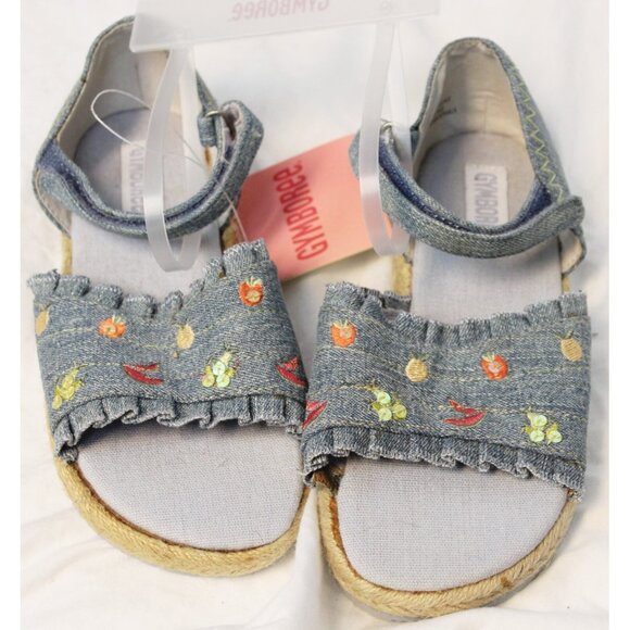 2005 Gymboree Bonjour Provence Espadrille Sandals sz 12 Denim Embroider Ruffle - Picture 2 of 10